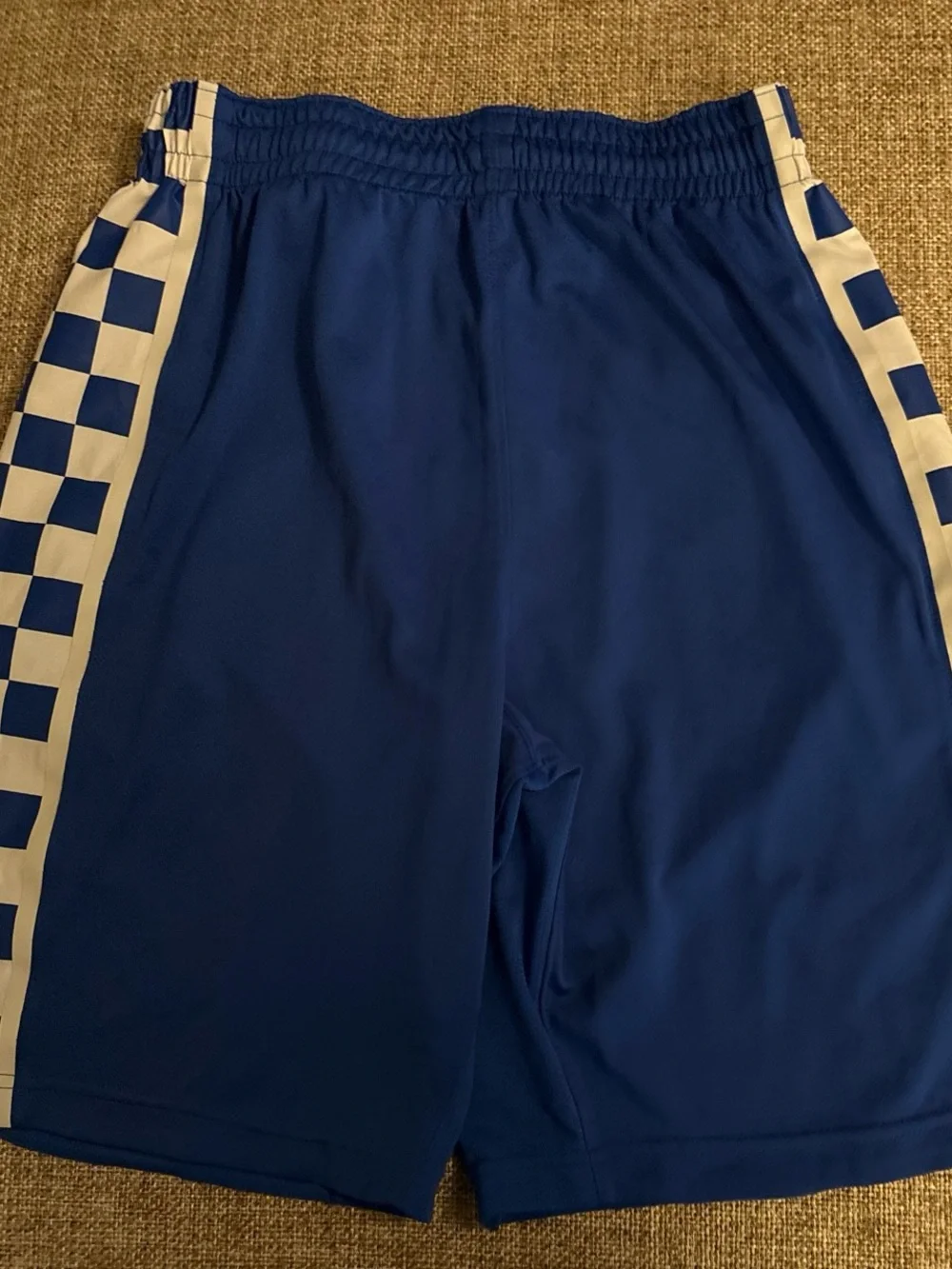 Nike Blue Athletic Shorts with White Checker Trim